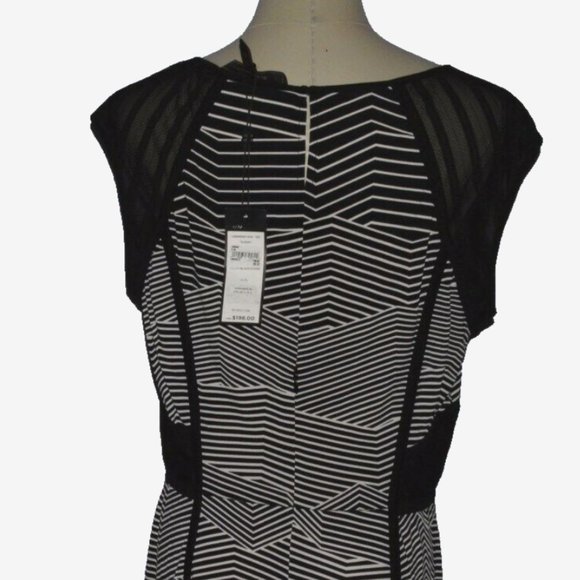BCBGMAXAZRIA ILANA NEW $198 NWT SZ L LARGE BLACK WHITE STRIPES SLEEVELESS DRESS - Picture 12 of 15